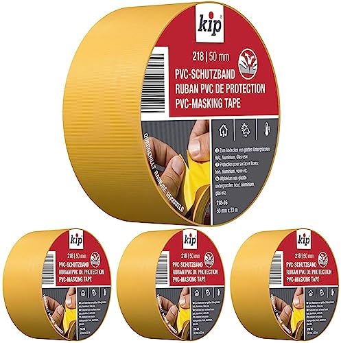 kip Tape 218-16 Schutzband – Quergerilltes Abklebeband aus PVC zum Schutz glatter Untergründe – Selbstklebendes Klebeband zum Streichen & Lackieren – 50mm x 33m (Packung mit 4)