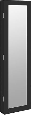 vidaXL Schmuckschrank mit Spiegel Wandmontage Schwarz 30x8,5x106 cm