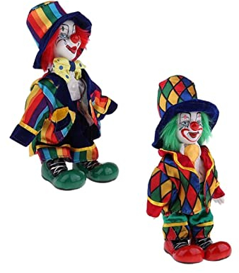 Fonowx Porzellan Clown Figur, Kunstwerk für Zuhause, Tischdekoration, Geschenkidee, 2 Stück Grün Rot