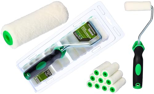ToolSpace 10er Set Lackwalzen - 7 cm - mit Griff - Beständig gegen Lösungsmittel Lackierwalze Farbroller Velourrollen für Lacke Lackierrolle Velur/Polyacryl Walzenrolle Flock Malerrollen für Holzlack