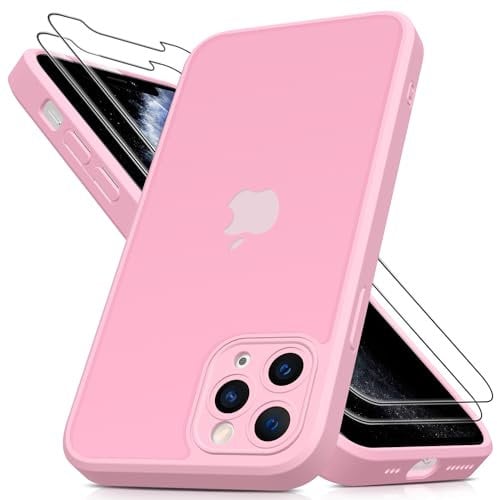 Mootobo for iPhone 11 Pro Max Case, 3 in 1 [Full Camera Protection] with 2 Screen Protector,Translucent Matte Back Slim Shockproof Phone Cover for iPhone 11 Pro Max 6.5 inch - Pink