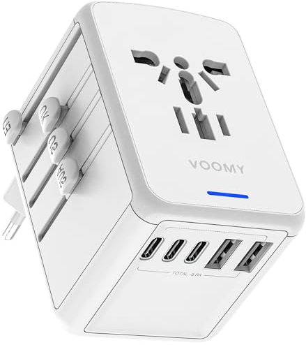 VOOMY Y29 Adaptador Enchufe Universal 200+ países, Adaptador Enchufe con 2 USB-A y 3 USB-C, International, Travel Cargador Universal 2000W, para USA, UK AUS y EU