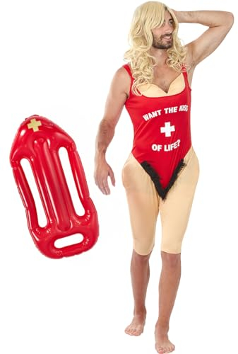 Funidelia | Rettungsschwimmer Kostüm mit aufblasbarer Rettungsweste für Herren Strandwächter, Baywatch, Berufe - Kostüm für Erwachsene & Verkleidung für Partys, Karneval & Halloween - Größe S - M