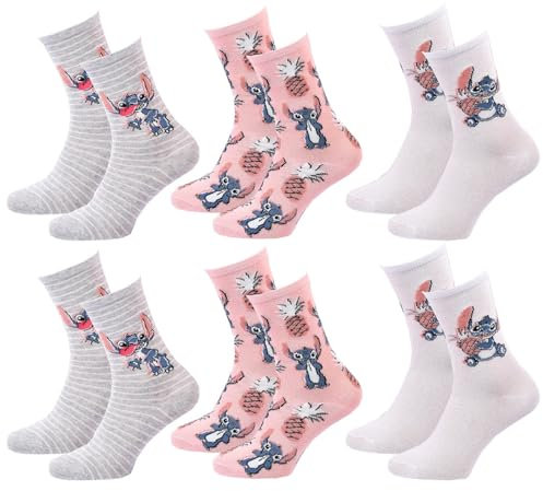 Ozabi - Mädchen Socken Lilo und Stitch Pack, Packung mit 6 Paar 0643, 36-41