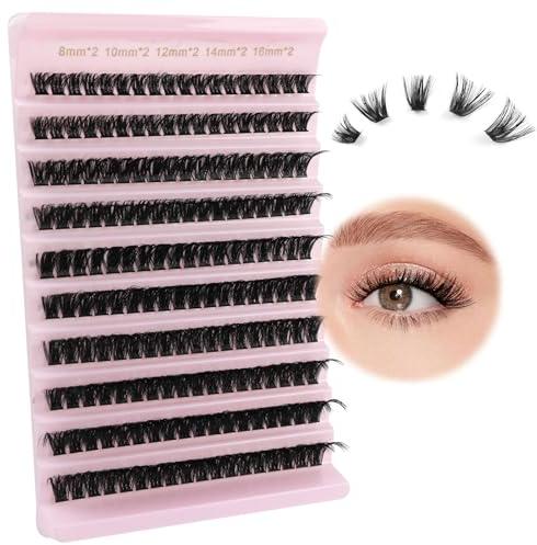 Poiuyoiu Faux Cils 80D Fluffy Individual Eyelashes D Curl Cluster Lashes Extension 8-16mm Longueur Mixte Faux Cils Réutilisables Faux Cils de Vison pour Débutants DIY à la Maison