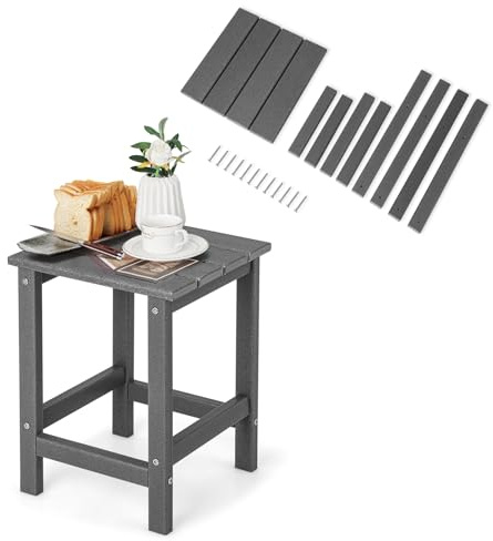 KOMFOTTEU Gartentisch klein aus HDPE, Beistelltisch bis 150 kg, Seitentisch Balkontisch wetterfest für Garten, Terrasse, Patio, 36 × 36 × 47 cm (Quadratisch, Grau)