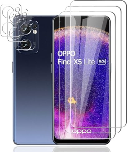 Phlleyaa Verre Trempé Pour Oppo Find X5 Lite Protection Décran 3 Pièces et Caméra Arrière Protecteur 3 Pièces,9H Dureté,sans Bulles,Anti-Rayures Pour Oppo Find X5 Lite Protection Décran
