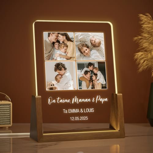 LUCKOR Cadeau Papa - Cadre Papa Personnalisé - Idee Cadeau Papa Noel - Papa Cadeau Personnalisé Noël et Anniversaire - Cadeaux Pere Original - Lampe Personnalisée avec Photo