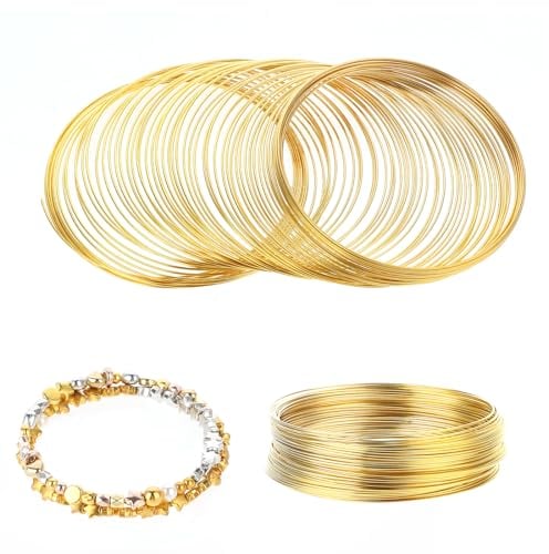 Jeffdad 100 Loop Memory Steel Wire Beading Wire Bracelet for Jewelry Making Wrapping Stones Necklaces and Cable Bracelet (Gold)