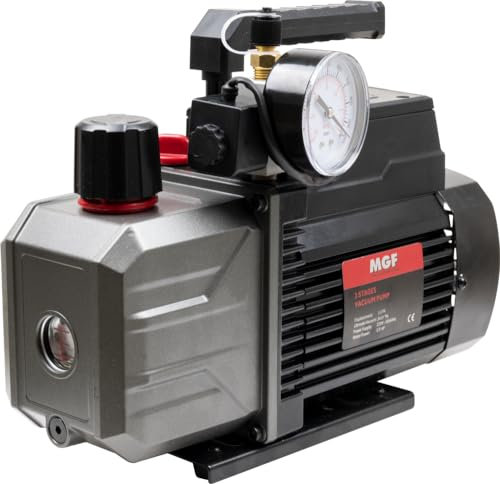 GASFRIGO® - Pompa per vuoto bistadio 56 lt/min con vacuometro ed elettrovalvola, flacone di olio incluso