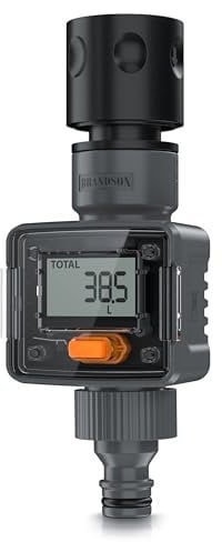 Brandson Medidor de Flujo de Agua Contador de Agua Digital, Temporizador de riego Medidor de caudal de Agua, Práctico medidor de Agua para el jardín IPX54 Retraso por Lluvia Uso Interior y Exterior