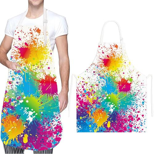 YUNZHISHIYE Delantales De Cocina Mujer, Delantales Impermeables, Delantales Graffiti Coloridos Personalizados, Delantales De Cocina Ajustables Con Bolsillos, Delantales De Camarero (Blanco)