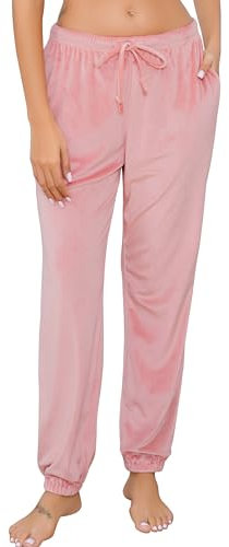 Lovasy Pantaloni del Pigiama Donna in Pile Pantaloni Lunghi Morbidi e Caldo Pantaloni da Notte con Tasche per Casa Casual,A Rosa chiaro,XL