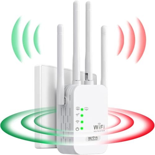 Ripetitore WiFi,Ripetitore WiFi Potente per Casa,Amplificatore Wifi,4 Antenna,2 Porte LAN, amplificatore segnale wifi,Copertura WiFi 300 m², facile installazione,WiFi Extender - Bianco