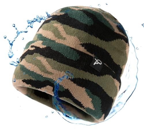 TOP-EX Warme wasserdichte Wintermütze Herren & Damen, Fleece-gefütterte Strickmütze Beanie, Atmungsaktive Outdoor Lauf- & Skimütze, Winddichter Regenschutz, Herrenmütze Tarnung S/M