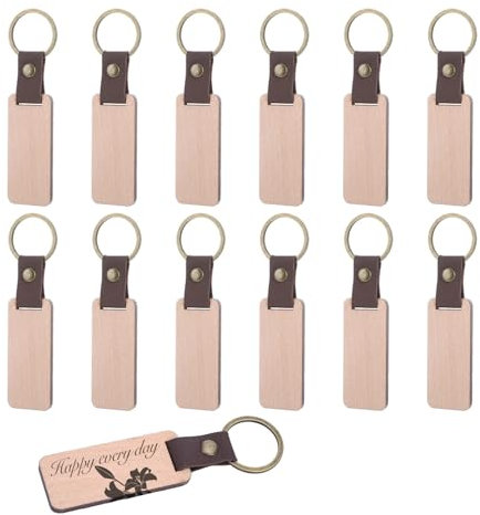 12 Stück Schlüsselanhänger, Holz Schlüsselanhänger Personalisiert Leder Schlüsselanhänger Basteln Schlüsselanhänger Rohlinge Laser Rohlinge Schlüsselanhänger Selbst Gestalten Schlüsselanhänger DIY
