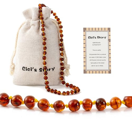Cici's Story Baltic Amber Necklace (13 Inches, Cognac Polished) - 100% Certified Authentic Baltic Amber Beads