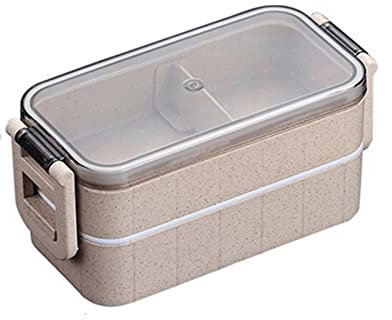 HJUGHPN Lonchera aislada para microondas, fiambrera para fitness, lonchera para ensalada, doble capa, caja bento ligera (beige)