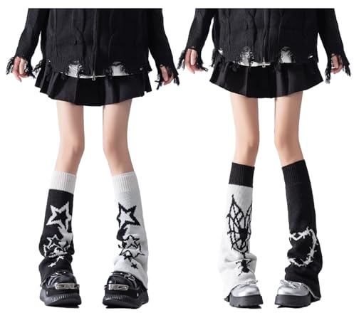 QKURT 2 Pairs Y2K Long Leg Warmers, Lolita Knit Leg Warmer Knitted Winter Legwarmers, Punk Knee High Stockings, Y2K Cosplay Accessories