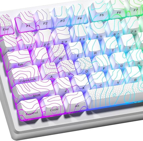 Catekro Shine Through Keycaps with IMD Tech, OEM Profile Custom Keycaps, Keycap Set OEM Profile, 118 Keys Side Printed Keyboard Keycaps for Mechanical Keyboards, Topographic (White)