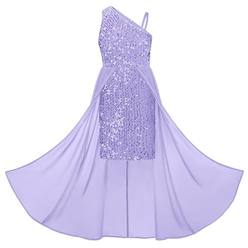 GRACE KARIN Vestito da principessa in chiffon con paillettes, elegante, linea ad A, per Natale, festa di compleanno, Viola chiaro, 8 anni