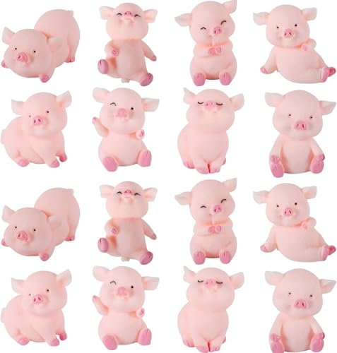 Zhenghebuy kleine Glücksschweine,16 Stück Schweinchen Glücksbringer Niedlich Rosa Mini Glücksschweinchen,Miniatur Schweine Deko für DIY Handwerk,Kuchen Toppers,Tischdeko,Fee Garten Decoratino