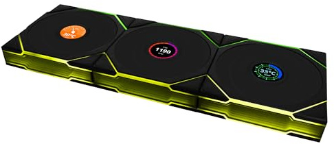 Lian Li UNI FAN TL Wireless LCD PC Fan 120mm RGB – 3-Pack Reverse Blade Gaming PC Fans Black | PWM Fans - 26 ARGB LEDs - 1,900 RPM - Daisy Chain, High Airflow, Low Vibration, Silent, Infinity Mirror