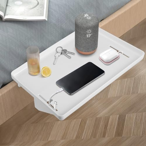 Étagère de Chevet pour Lit Superposé, Table de Chevet Suspendue, Organisateur Plateau Table de Chevet, Étagère de Lit à Clipser, Tables de Chevet Amovible , Essentiels Chambre Universitaire, Blanc