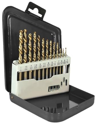 13Piece TitaniumCoated Left Hand Drill Bit Set Reverse Thread Cobalt Metal Drills Imperial Sizes for Bolt Extraction and Metalworking