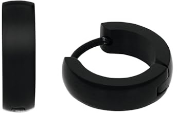 Amor Creolen Edelstahl Herren Ohrschmuck, 1,3 cm, Schwarz, Kommt in Schmuck Geschenk Box, 2040338
