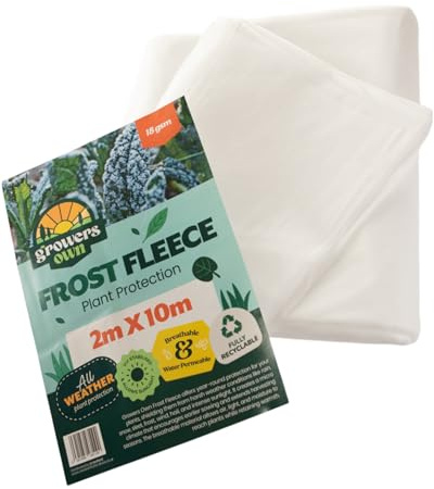 Growers Own Frost Fleece - 2m x 10m All Weather Plant Protection From Rain, Snow, Frost & Intense Sunlight. 18 GSM Crop Cover Made from UV Stabilised, Water Permeable & Breathable Fabric. 1 Pack
