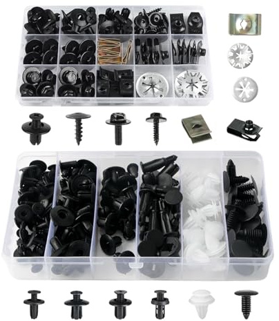 180 Pcs Universal Car Trim Clips Kit, Assorted Black Nylon Push Rivets & Auto Body Retainer Clips for Bumper, Door Panel, Fender, Wheel Liner - Automotive Plastic Fastener Fixings Repair Parts
