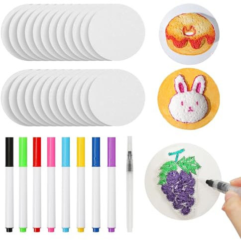 FrostyFlair Magic Puffy Paint Kit, 3D Set de Pintura de Espuma con 24 Hojas de Textura, 8 marcadores de Colores, 1 Pincel de Agua, Pintura mágica Puffy para Obras de Arte texturizadas