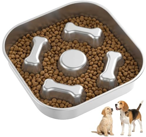 KTCINA Stainless Steel Slow Feeder Dog Bowl, Non-Slip Metal Dog Food Bowls for Small Medium and Large Dogs, Pet Cat Puppy Food Bowls for Fast Eaters Slows Dowsn Pets Eating(Square)