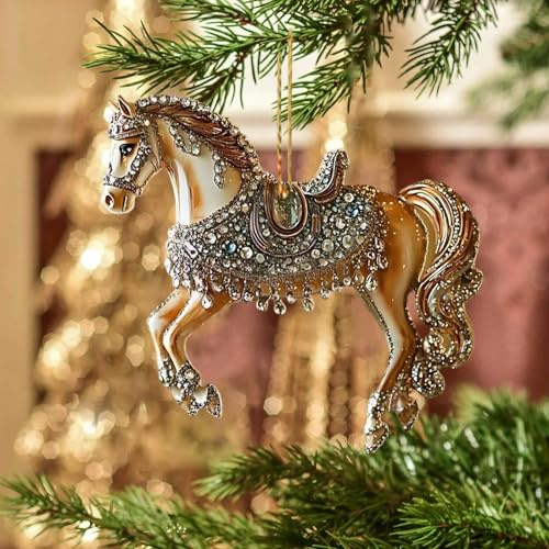 2D Pferd Weihnachten Deko – Acryl Weihnachtsschmuck, Weihnachten Acryl Tier Decor, Lustiger Weihnachtsbaumschmuck – Langlebig, Leicht & Einfach Aufzuhängen, Für Christbaum, Zuhause & Auto