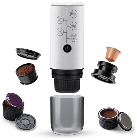 Sunydog Tragbare Kaffeemaschine, 4-in-1 Elektrische Espressomaschine mit 2600 MAh Akku, Kabellose und Wiederaufladbare Mini-Kaffeemaschine für Zuhause, Reisen