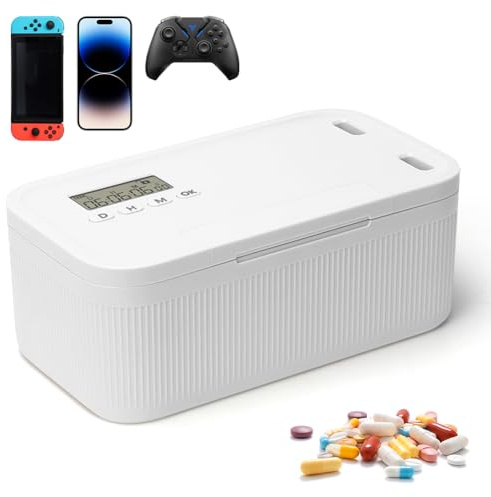 Zeitschloss Box, Safe Timed Lock Box mit Zeitschloss, Handy Safe Lock Boxs mit 2 Arbeitsmodus, Phone Suchtmanagement, 23.9x13.1x 9.6 cm (Weiß)