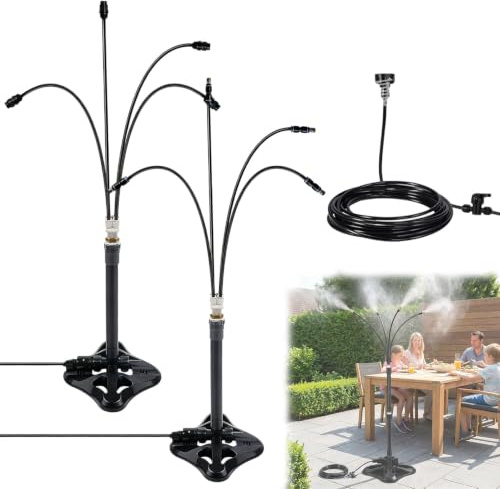 Wasser Vernebler Outdoor, Nebelsystem Terrasse Mit 8m Leitung | Höhenverstellbarem Stativ 4 Düsen Aus Messing 360° Drehbarem Sprinkler, Für Terrasse Draußen Pool Grill Garten(B+c)