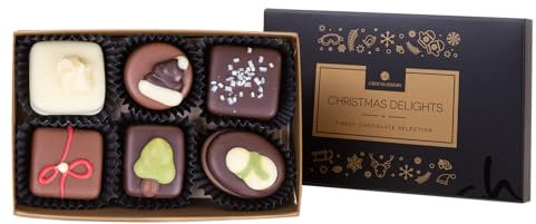 CHOCOLISSIMO - Weihnachtsschokolade - Pralinen Geschenk - 6 Weihnachtspralinen, handgefertigt, Geschenk zu Weihnachten, Nikolaus für Mama, Papa, Oma, Opa - Christmas Delights, Frau, Frauen, Männer