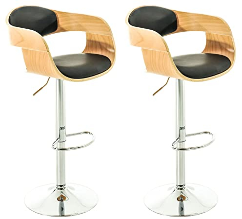 CLP 2er Set Barhocker Kingston Mit Kunstlederbezug I Höhenverstellbarer Barstuhl Mit Robustem Metallgestell, Farbe:Natur/schwarz