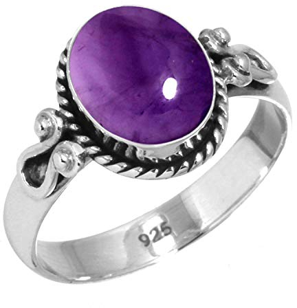 Jeweloporium 925 Silber Ringe für Frauen Violett Natürlich Amethyst mit Stein Handgefertigt Silber Ringe Größe 50(15.9) das Erntedankfest Geschenk Mode Schmuck