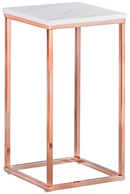 WXiaJ-Kaffetisch Hochbeiniger Beistelltisch/schmiedeeiserner Beistelltisch, Marmor strukturierter Desktop, Metallrohr-Tischbeine, für Wohnzimmer-Sofa, Schlafzimmer-Nachttisch, Roségold