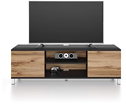Mobili Fiver, Mobile Porta Tv Rachele, Nero Frassino e Rovere Rustico, 150 cmx42 cmx48 cm, Mobile Tv moderno per tv fino a 65'', Made in Italy