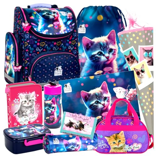Katze Cat 12 Teile Set Schulranzen Ranzen Tasche Schulrucksack Rucksack Federmappe Tornister Schultüte 85 cm mit Sticker-von-Kids4shop