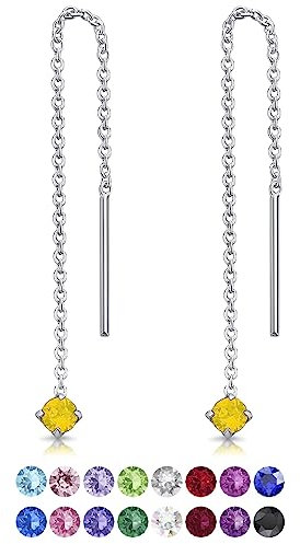 Orecchini Pendenti Donna Argento 925 con Brillantini Punto Luce Opale 3 mm - Orecchini Lunghi Donna con Catenella - Pendenti Lunghi Argento 925 - Saliscendi Colorati Doppio Buco - Lovli Orecchino