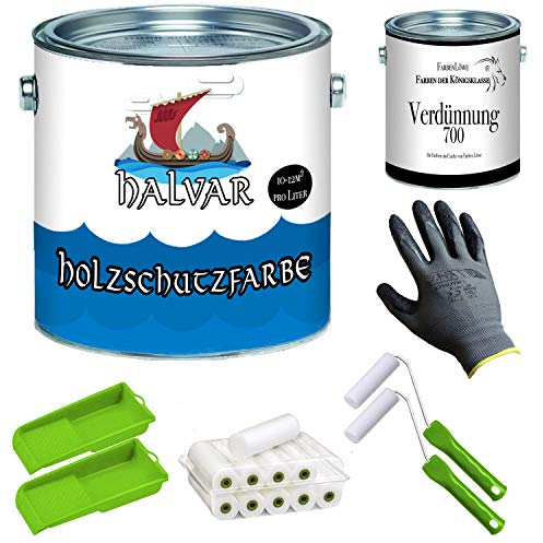 Halvar Holzschutzfarbe skandinavische Wetterschutzfarbe mit PREMIUM Lackier-Set + Verdünnung (1 L) Holz-Lack wetterbeständiger Langzeitschutz (10 L, Schwedenrot)
