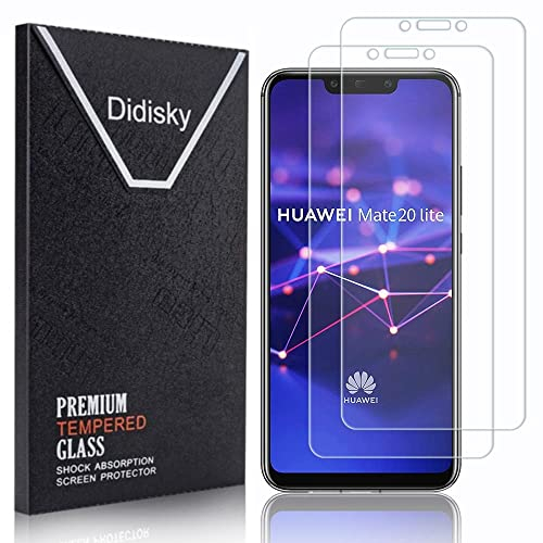 Didisky 2-Unidades Cristal Templado Protector de Pantalla para Huawei Mate 20 Lite, Antihuellas, Sin Burbujas, Fácil de Limpiar, 9H Dureza,Transparente