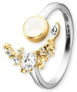 Engelsrufer Damen Ring Bicolor Gold und Silber mit Mondstein aus Sterling Silber - besetzt mit 7 Zirkonia Steinen - größenverstellbar - nickelfrei