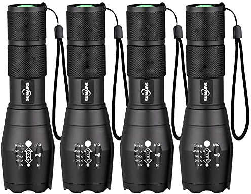 Sumairs Torch, Torch LED Super Bright 2000 Lumen, LED Torch Flashlight with 5 Lighting Modes, Zoomable, Powerful Waterproof Torches for Camping Hiking Outdoor, 4 Pack