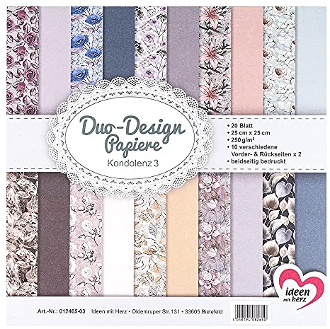 Ideen mit Herz Duo-Design-Papiere | Block mit 20 Blatt Bastelpapier | 25 x 25 cm | 250g/m² | beidseitig bedruckt | Designpapier, Motivpapier | ideal für Scrapbooking, Basteln (Kondolenz 03)